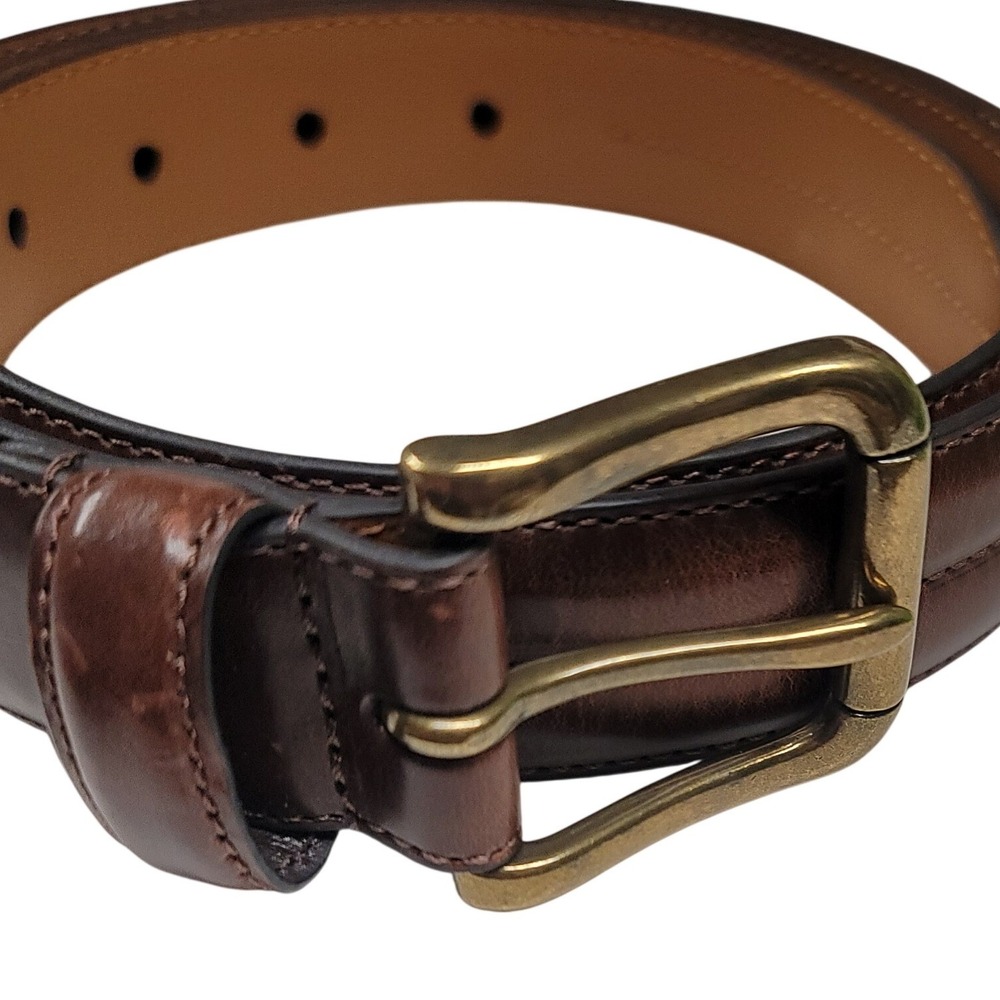 CHAPS Mens Brown Leather Belt Classic Brass‎ Buckle Size 40